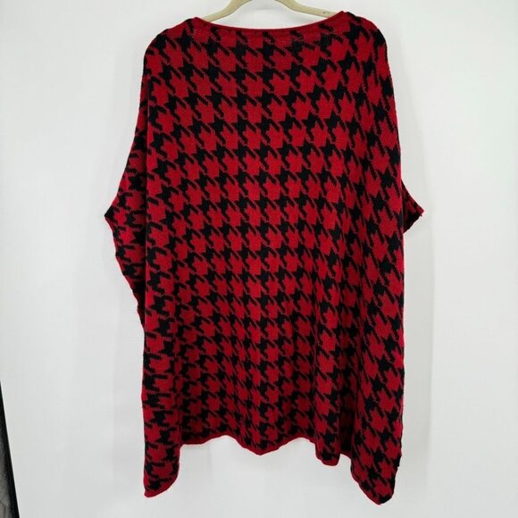 Lisa International Red Black Houndstooth Knit Sweater Poncho 1X plus new - Picture 9 of 11